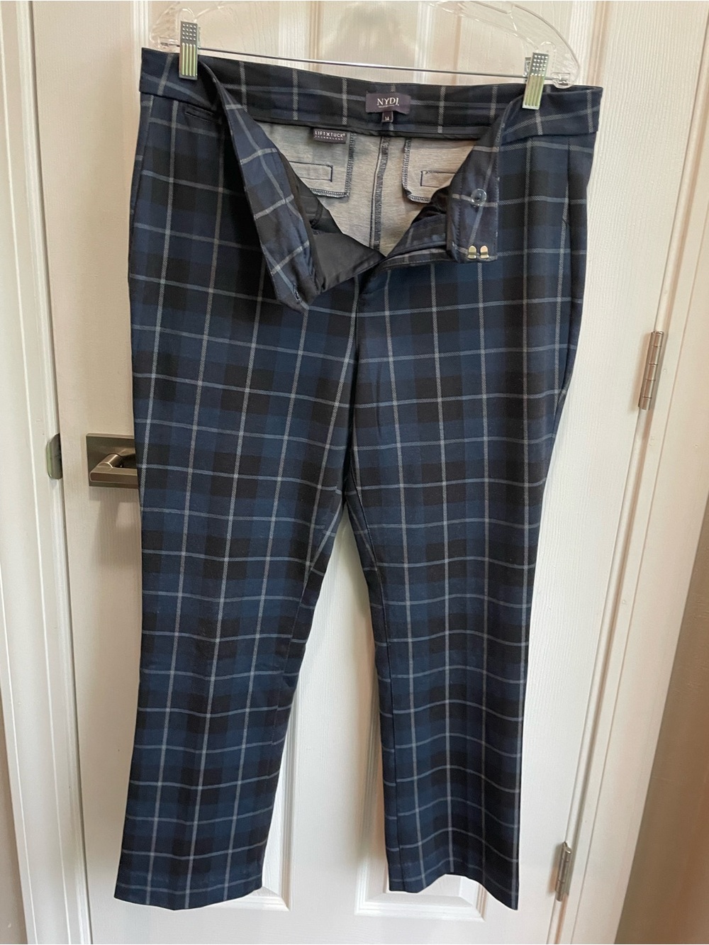 NYDJ Navy and Black Plaid Straight-Leg Trousers